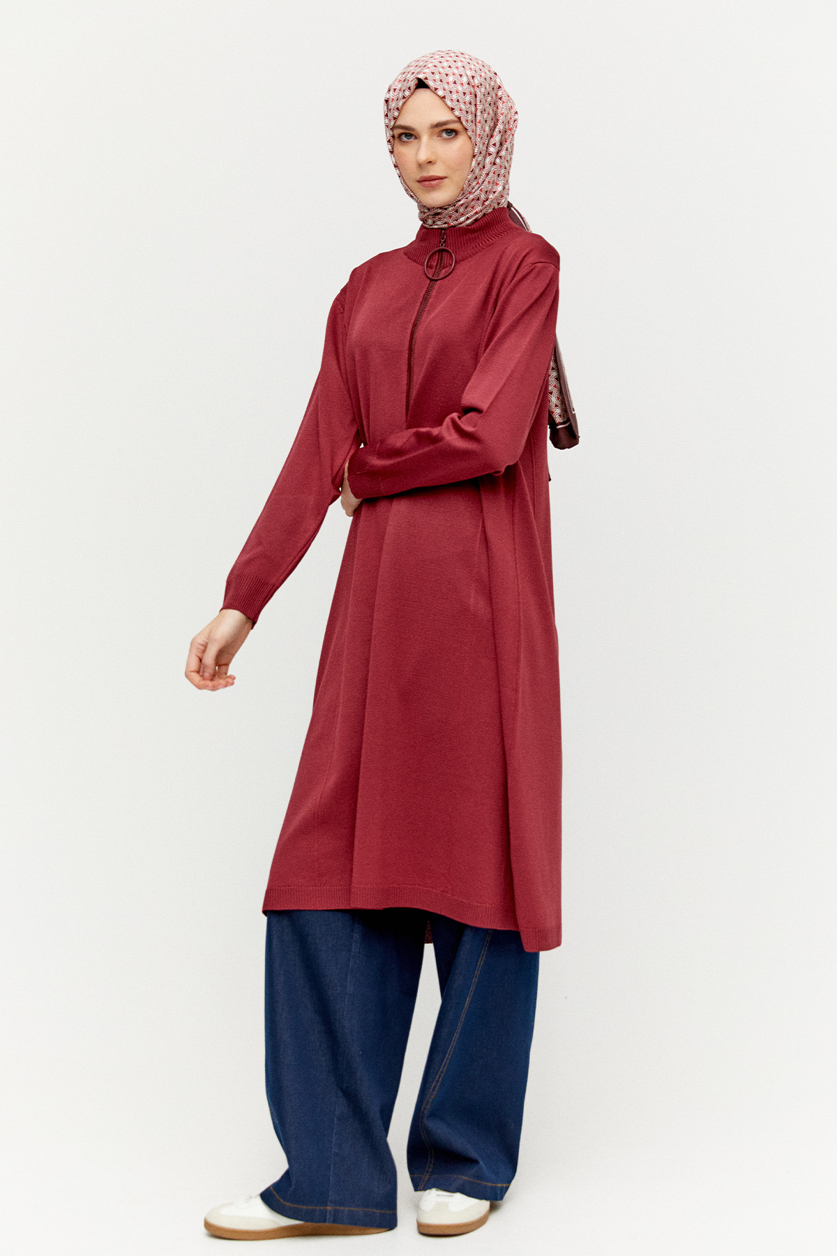 Yüksek Yakalı Uzun Triko Tunik