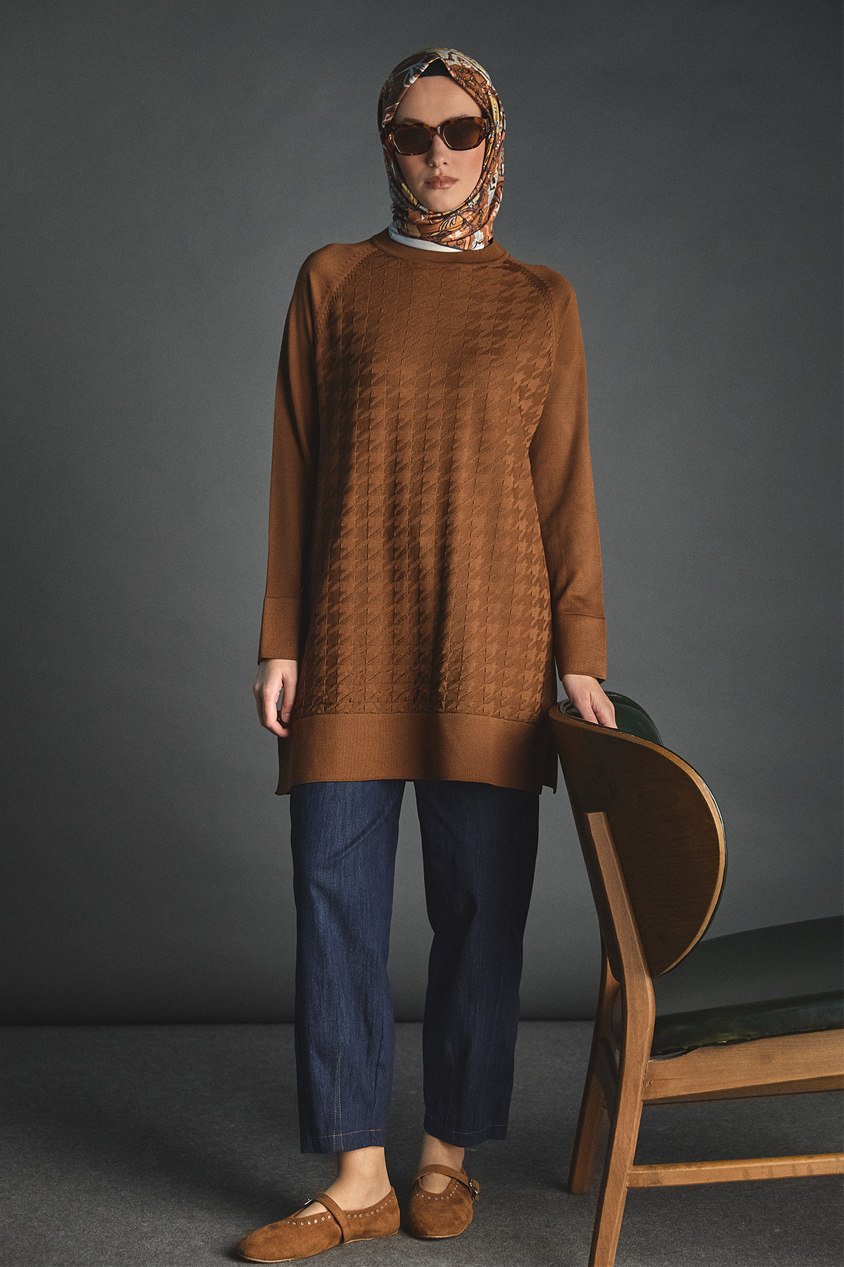 Kazayağı Desenli Triko Tunik