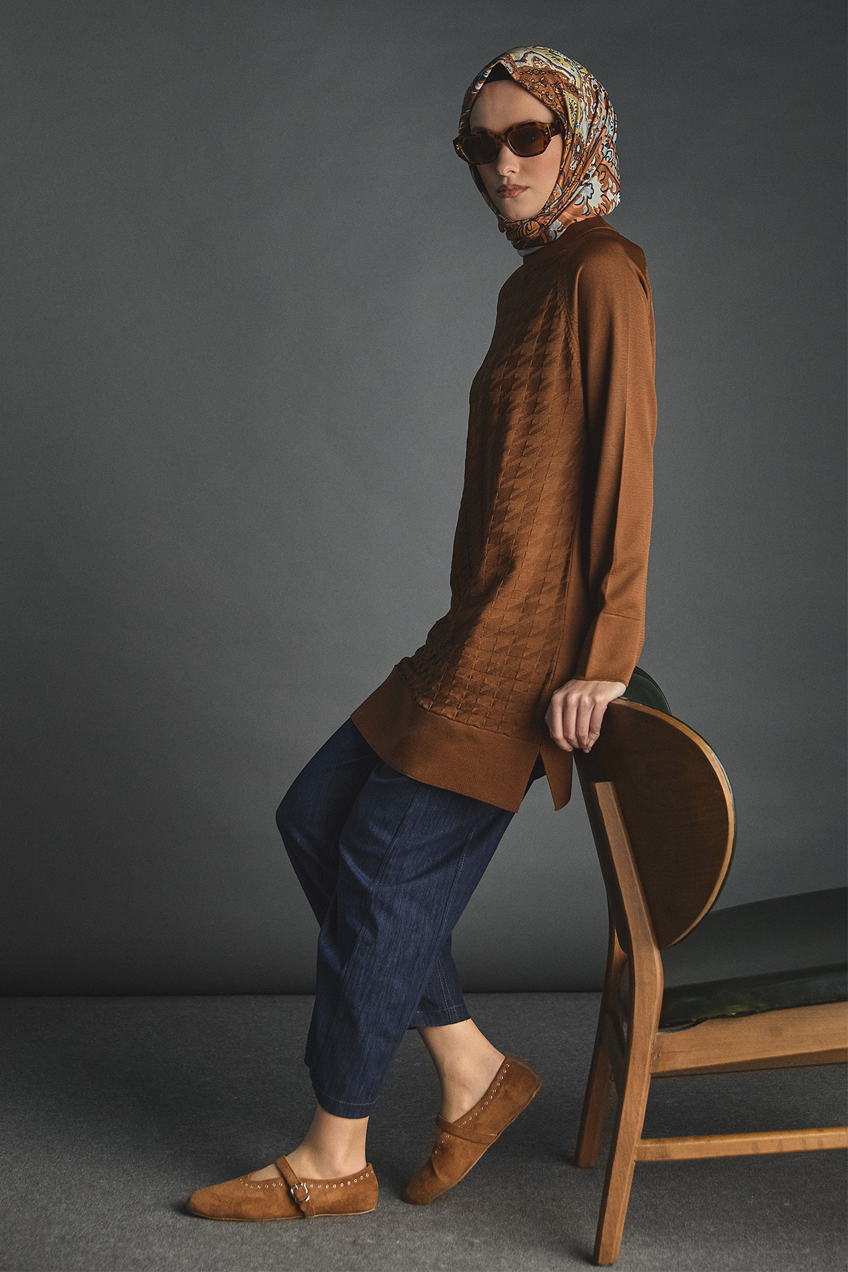 Kazayağı Desenli Triko Tunik