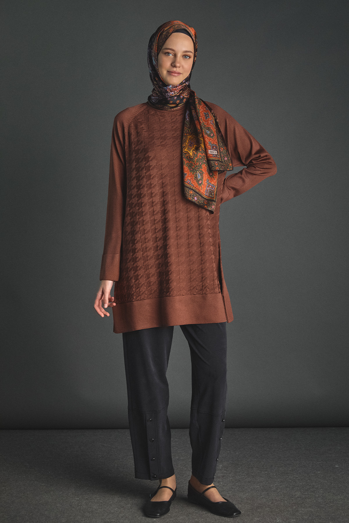 Kazayağı Desenli Triko Tunik