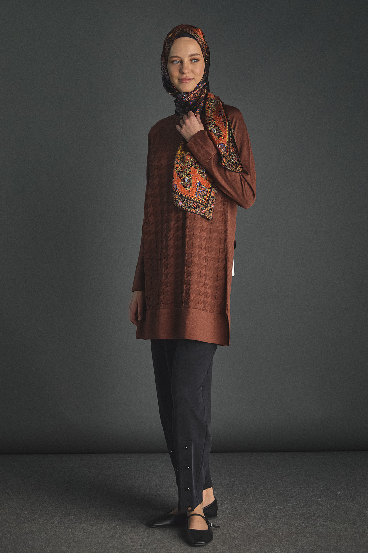 Kazayağı Desenli Triko Tunik