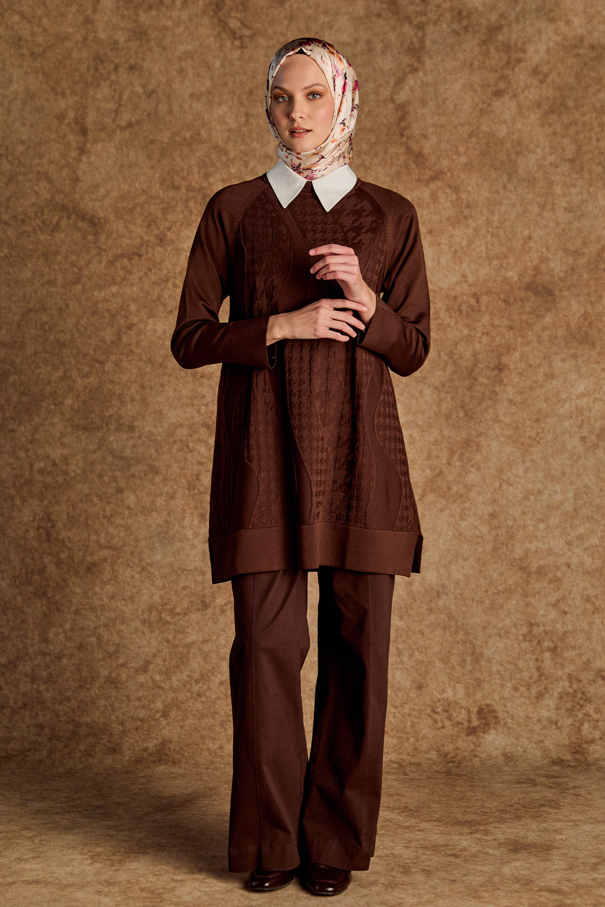 Kazayağı Desenli Reglan Kol Tunik