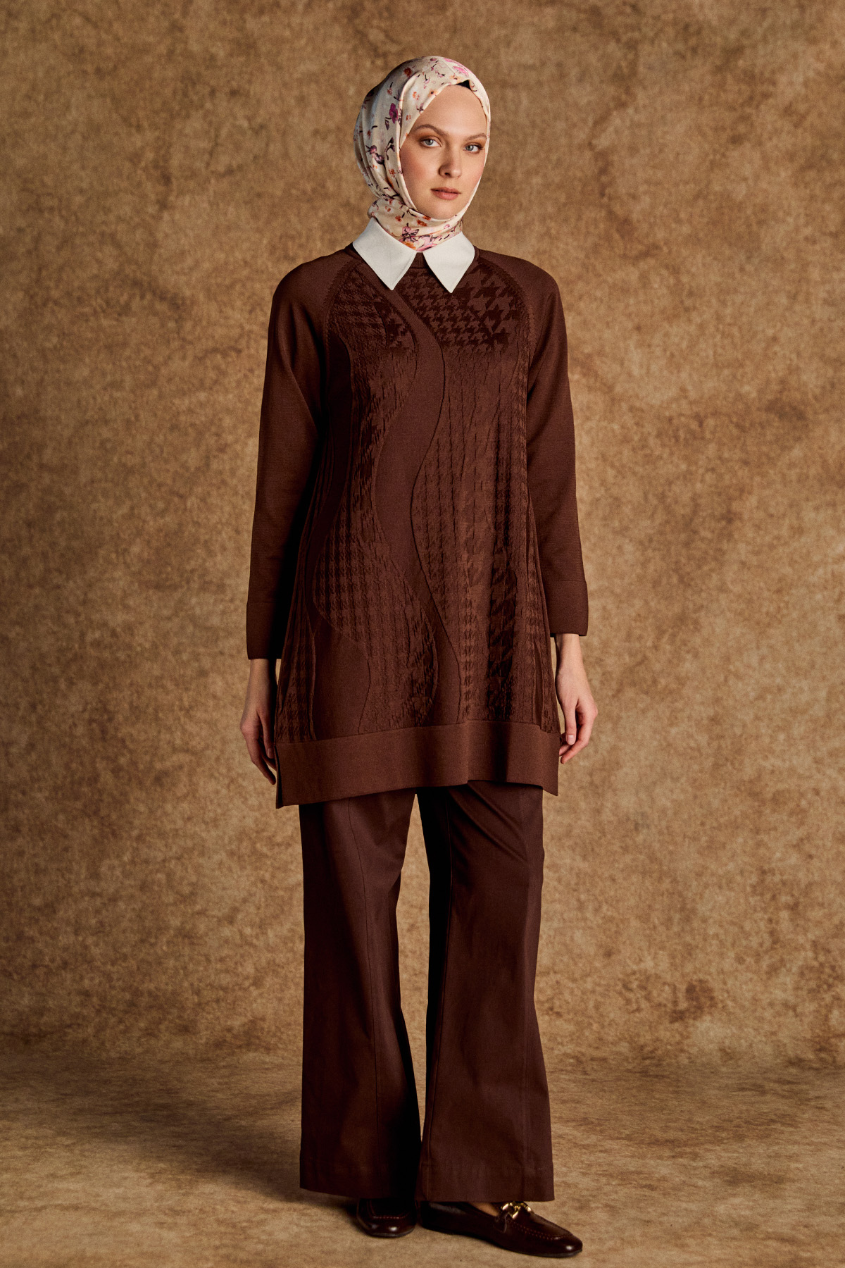 Kazayağı Desenli Reglan Kol Tunik