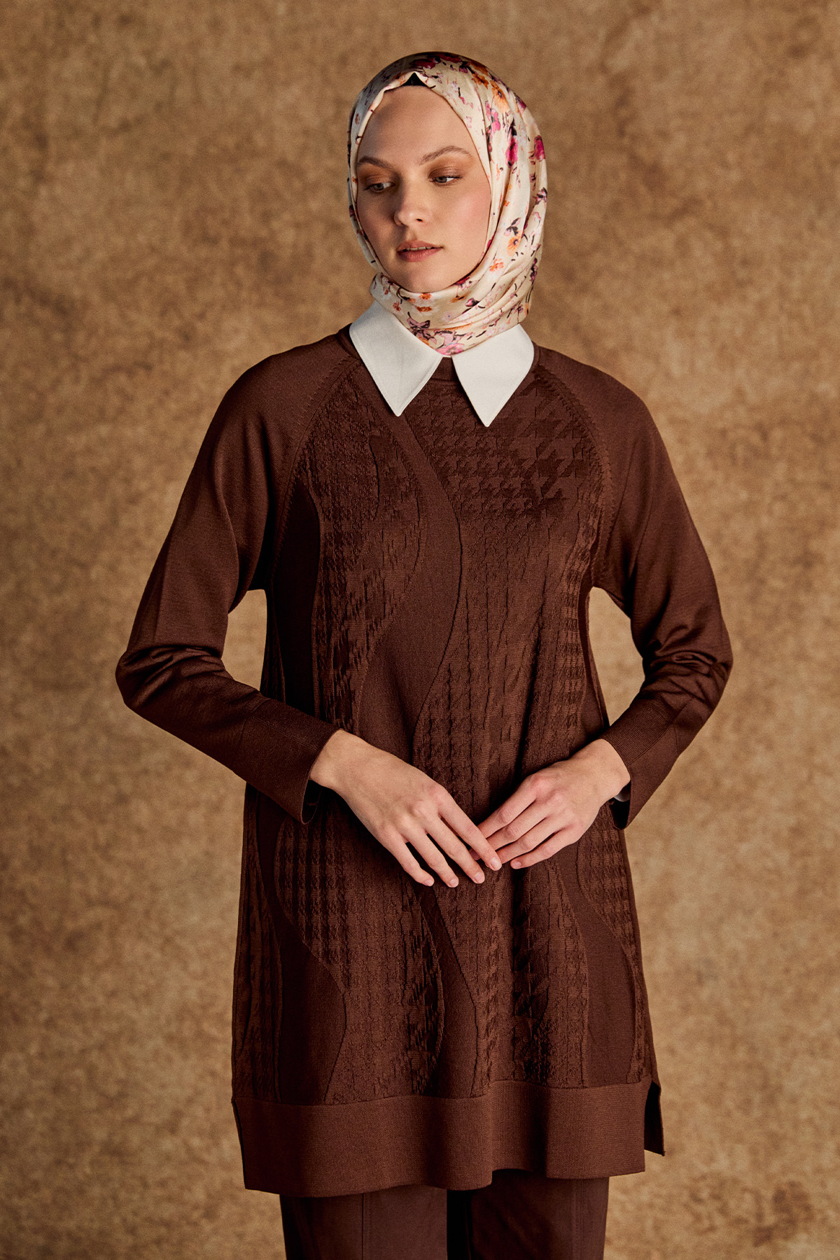 Kazayağı Desenli Reglan Kol Tunik