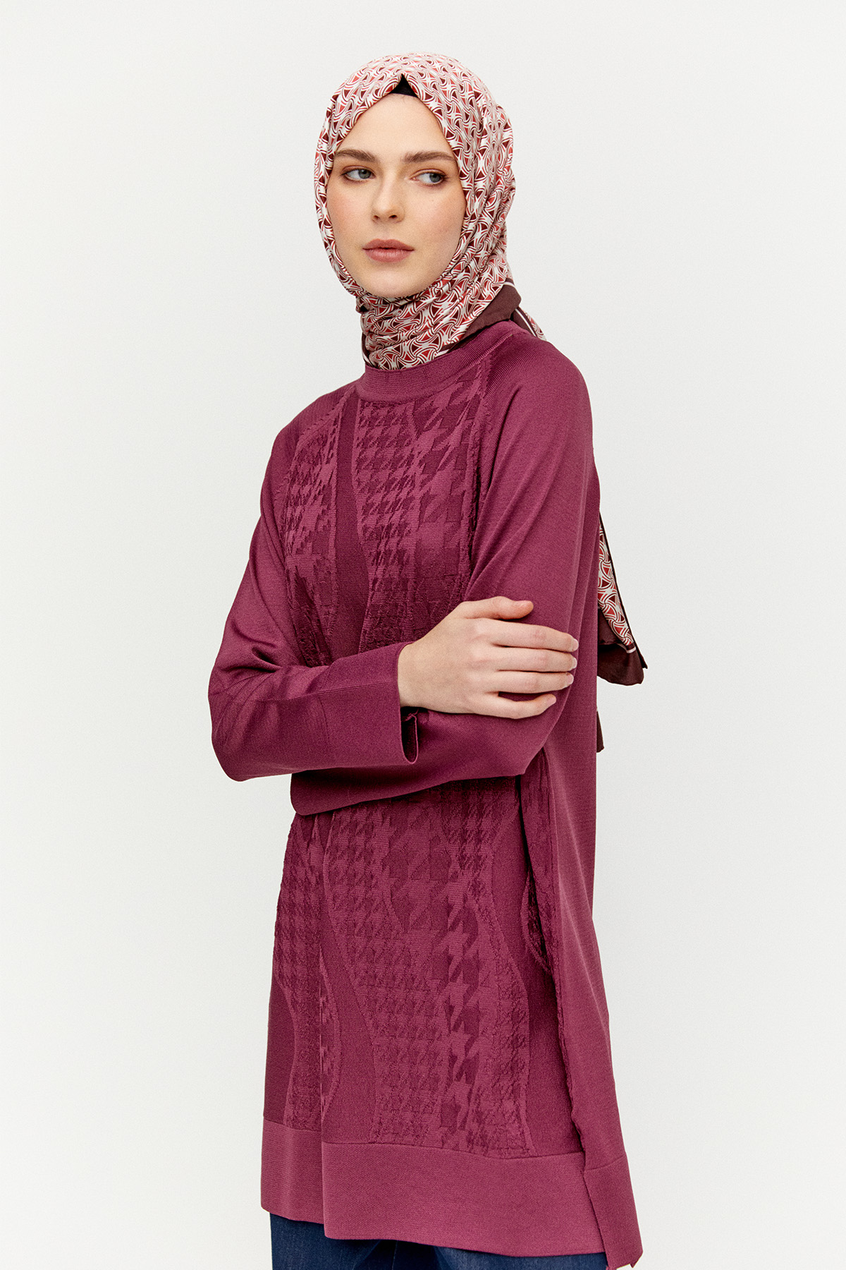 Kazayağı Desenli Reglan Kol Tunik