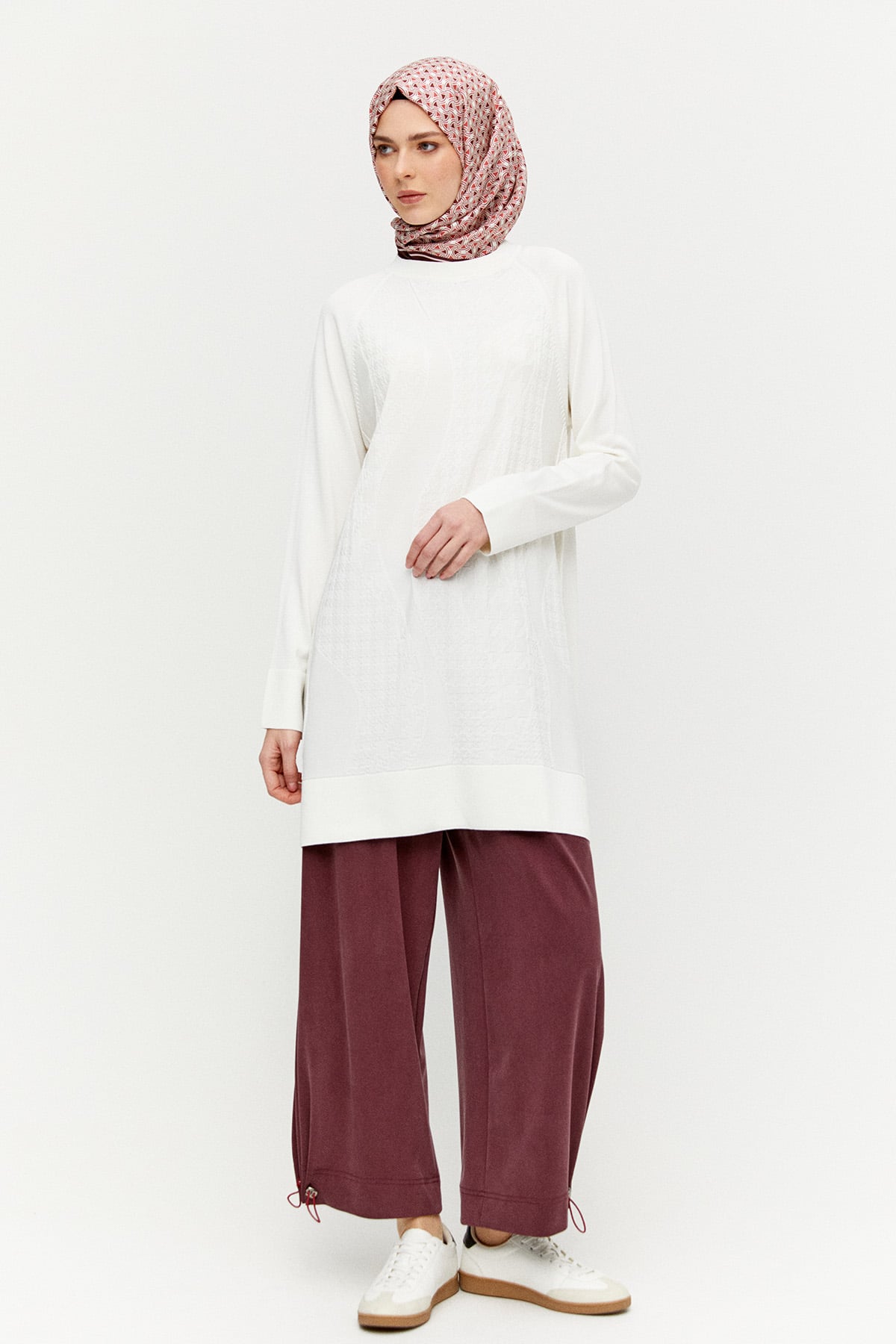 Kazayağı Desenli Reglan Kol Tunik, Tesettür Giyim