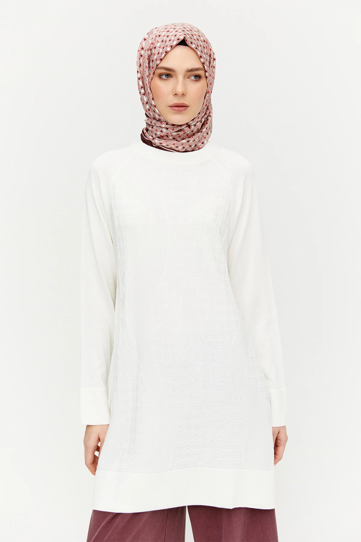 Kazayağı Desenli Reglan Kol Tunik, Tesettür Giyim