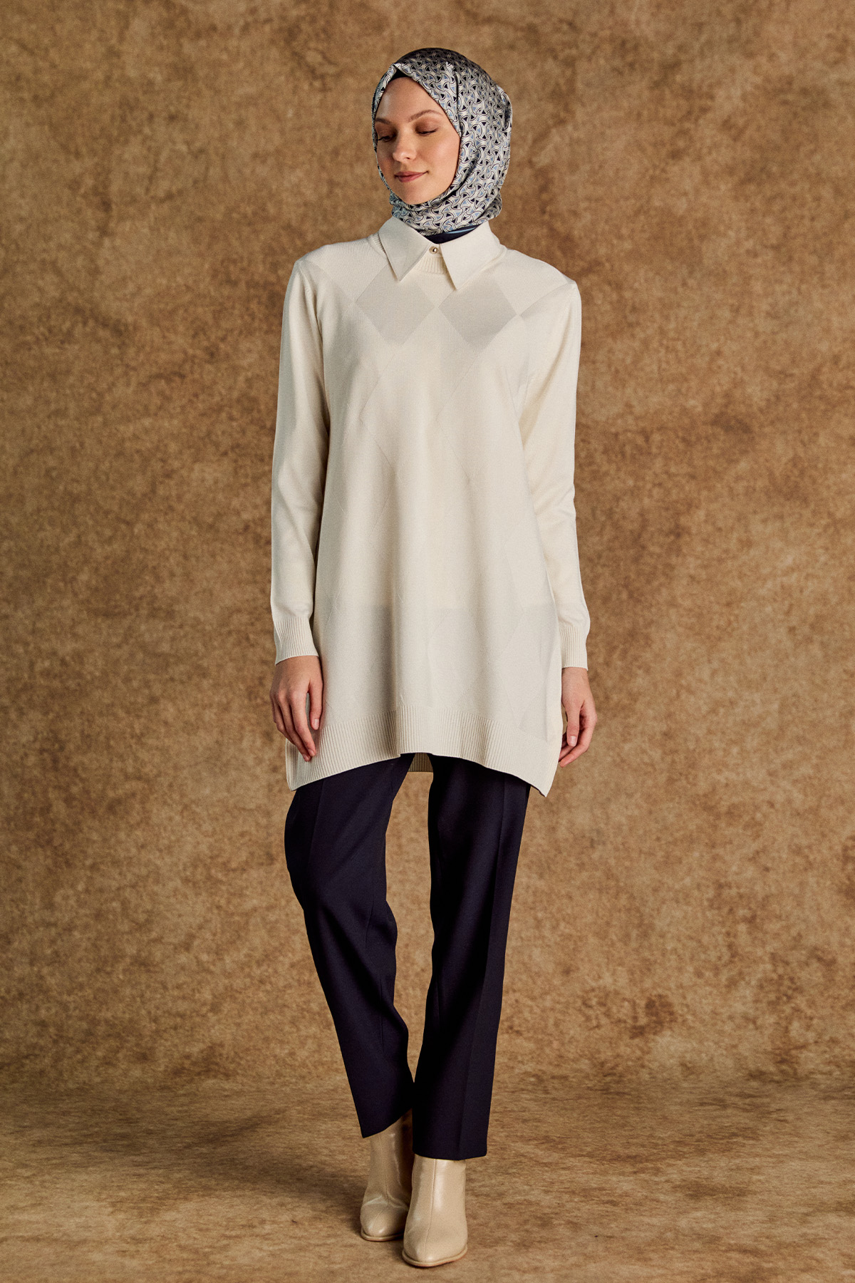 Baklava Desenli Triko Tunik