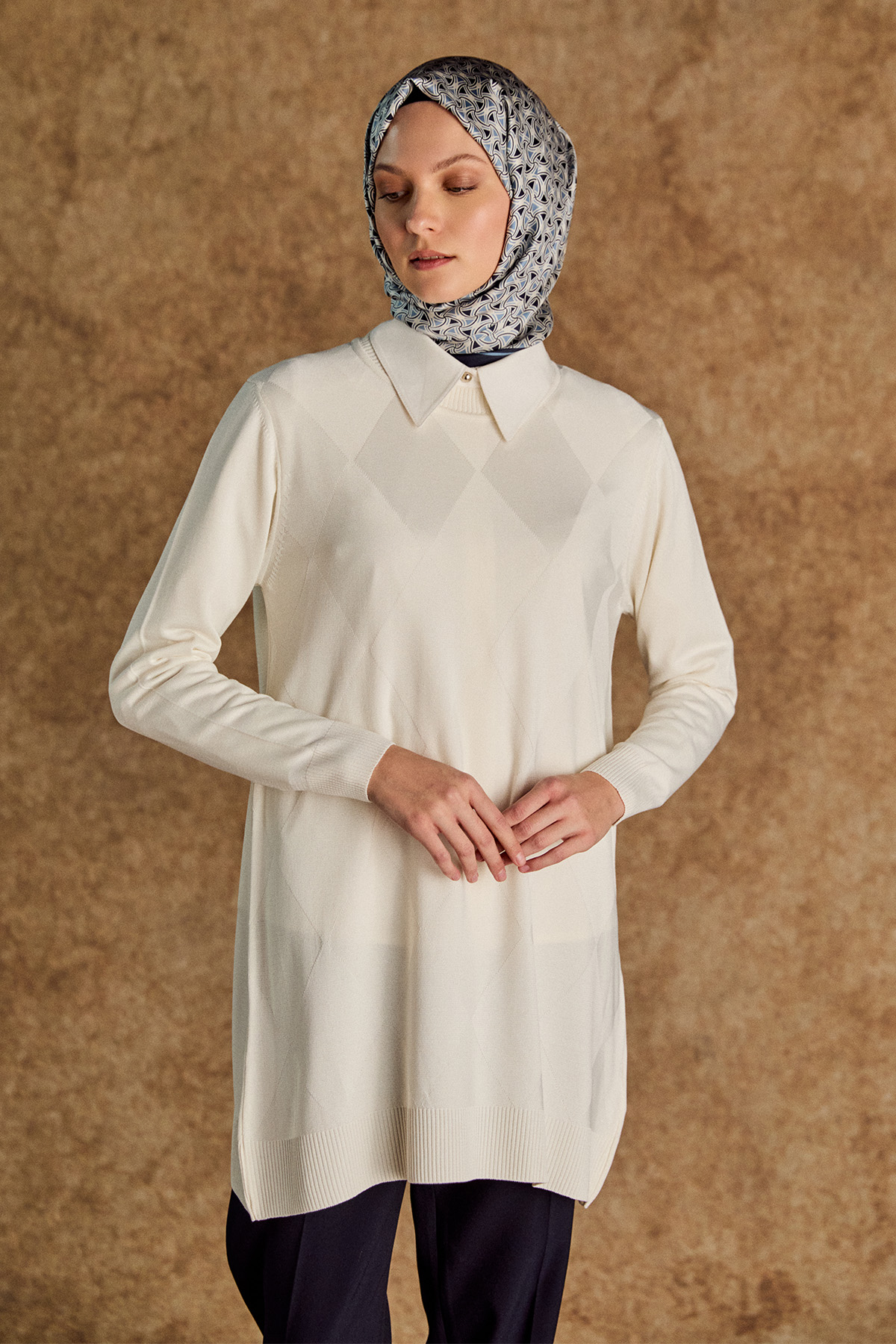 Baklava Desenli Triko Tunik