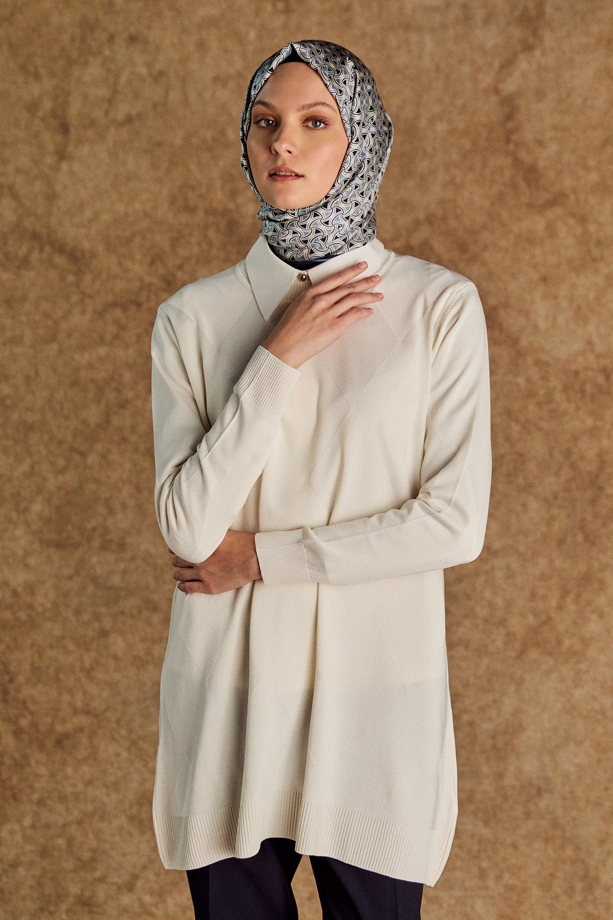 Baklava Desenli Triko Tunik