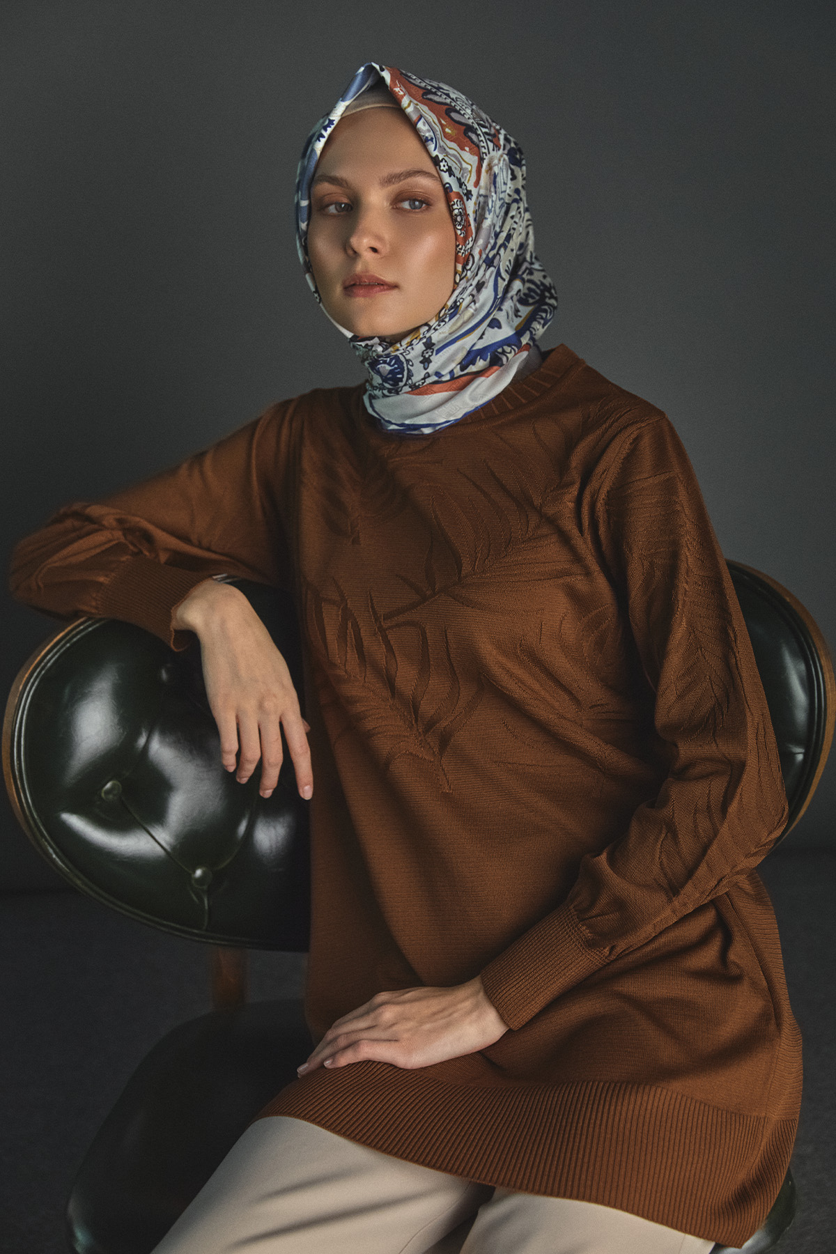 Yaprak Desenli Triko Tunik