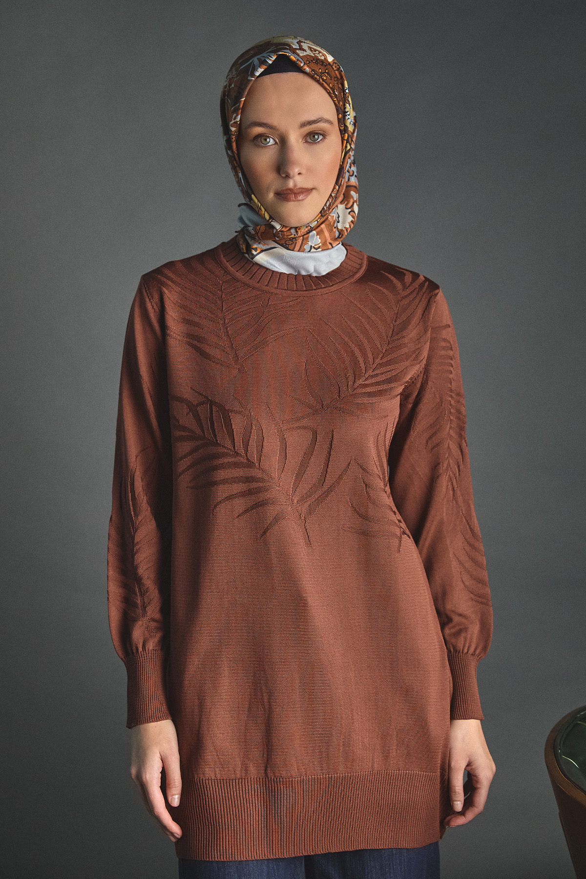 Yaprak Desenli Triko Tunik