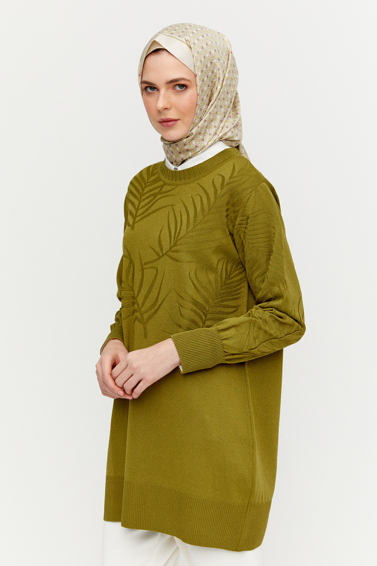 Yaprak Desenli Triko Tunik