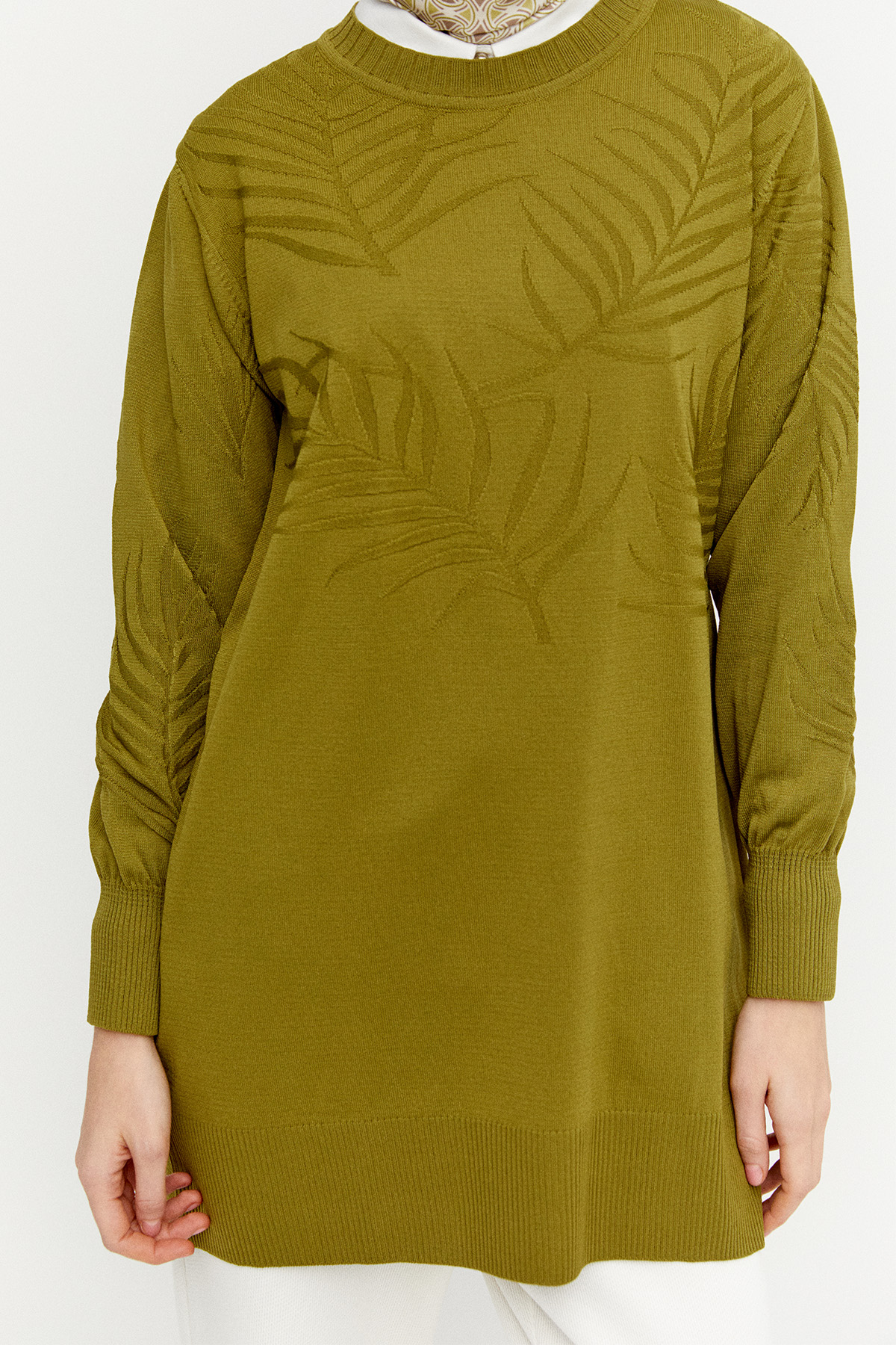 Yaprak Desenli Triko Tunik