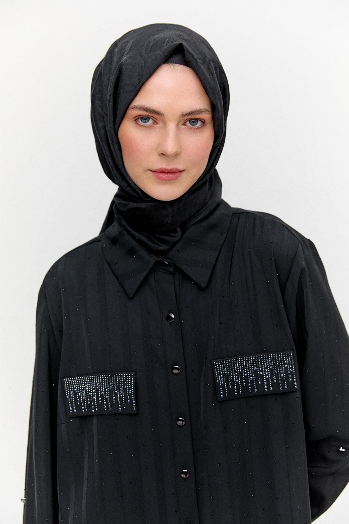 Taş Detaylı Çizgili Tunik, Tesettür Giyim