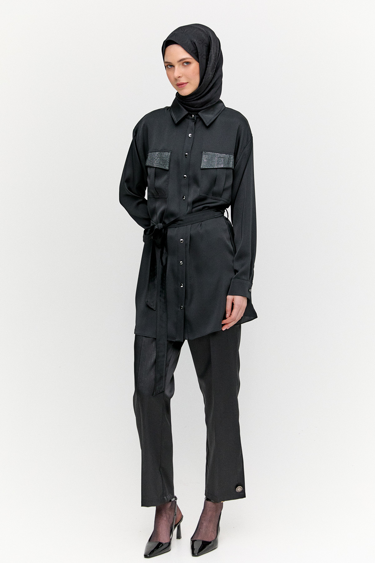Taş Detaylı Kuşaklı Tunik, Tesettür Giyim