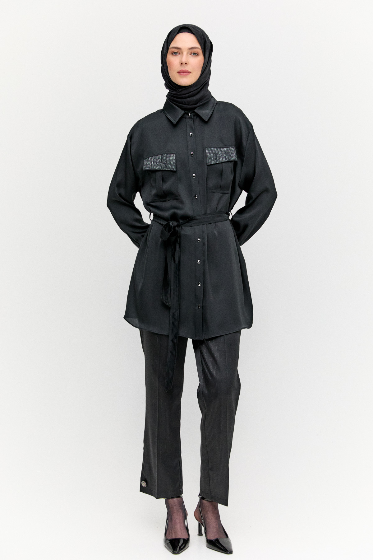 Taş Detaylı Kuşaklı Tunik, Tesettür Giyim