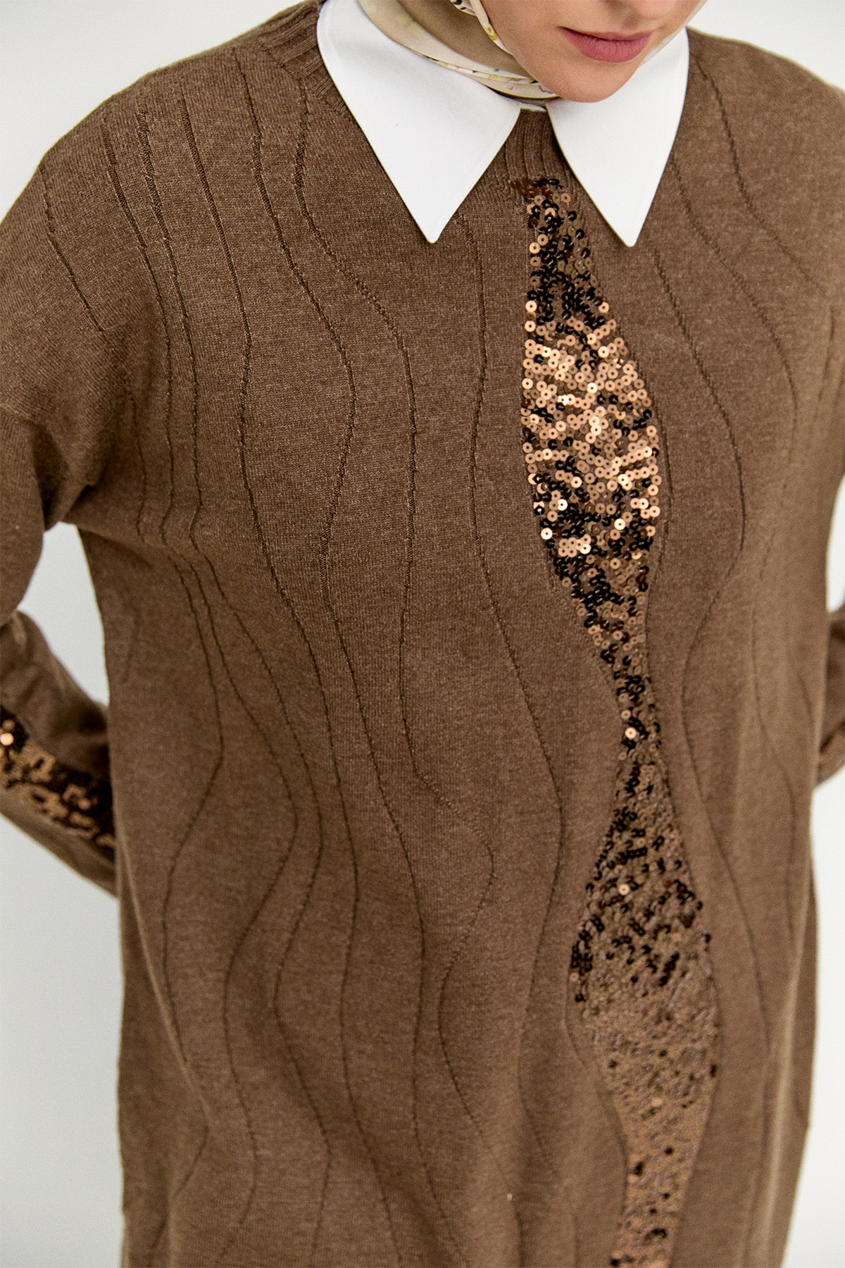 Payet Desenli Kuşaklı Triko Tunik, Tesettür Giyim