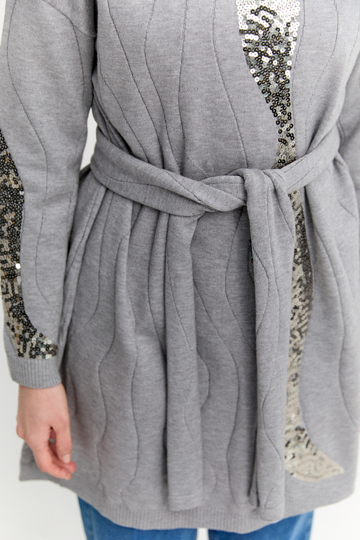 Payet Desenli Kuşaklı Triko Tunik, Tesettür Giyim