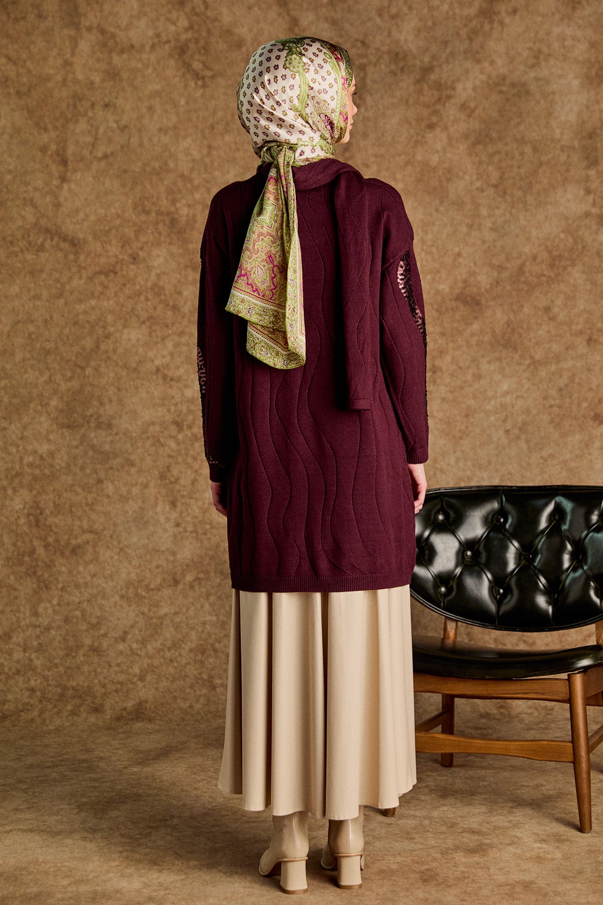 Payet Desenli Kuşaklı Triko Tunik