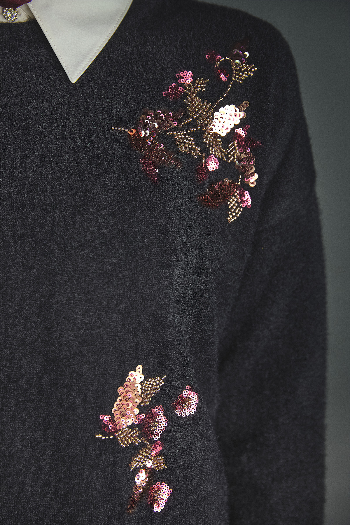 Pul payet Boncuk Çiçekli Triko Tunik