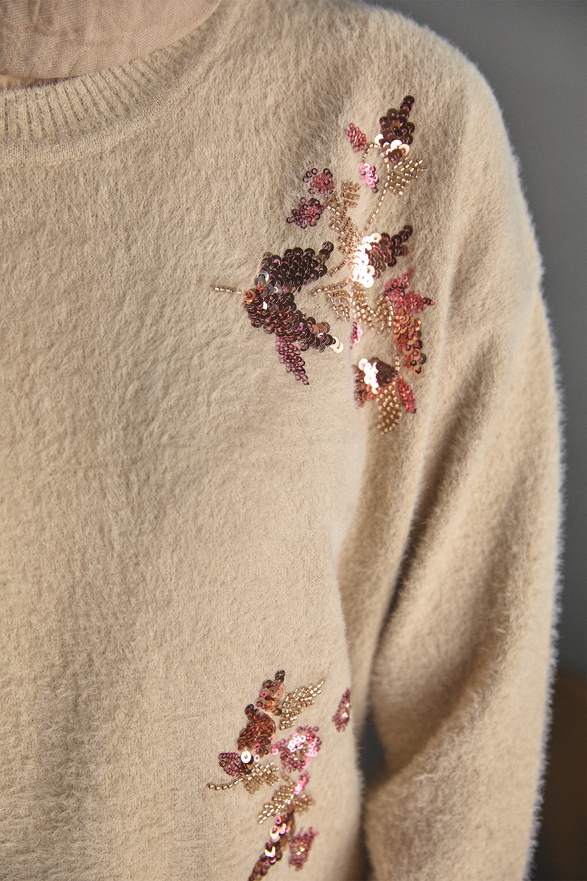 Pul payet Boncuk Çiçekli Triko Tunik