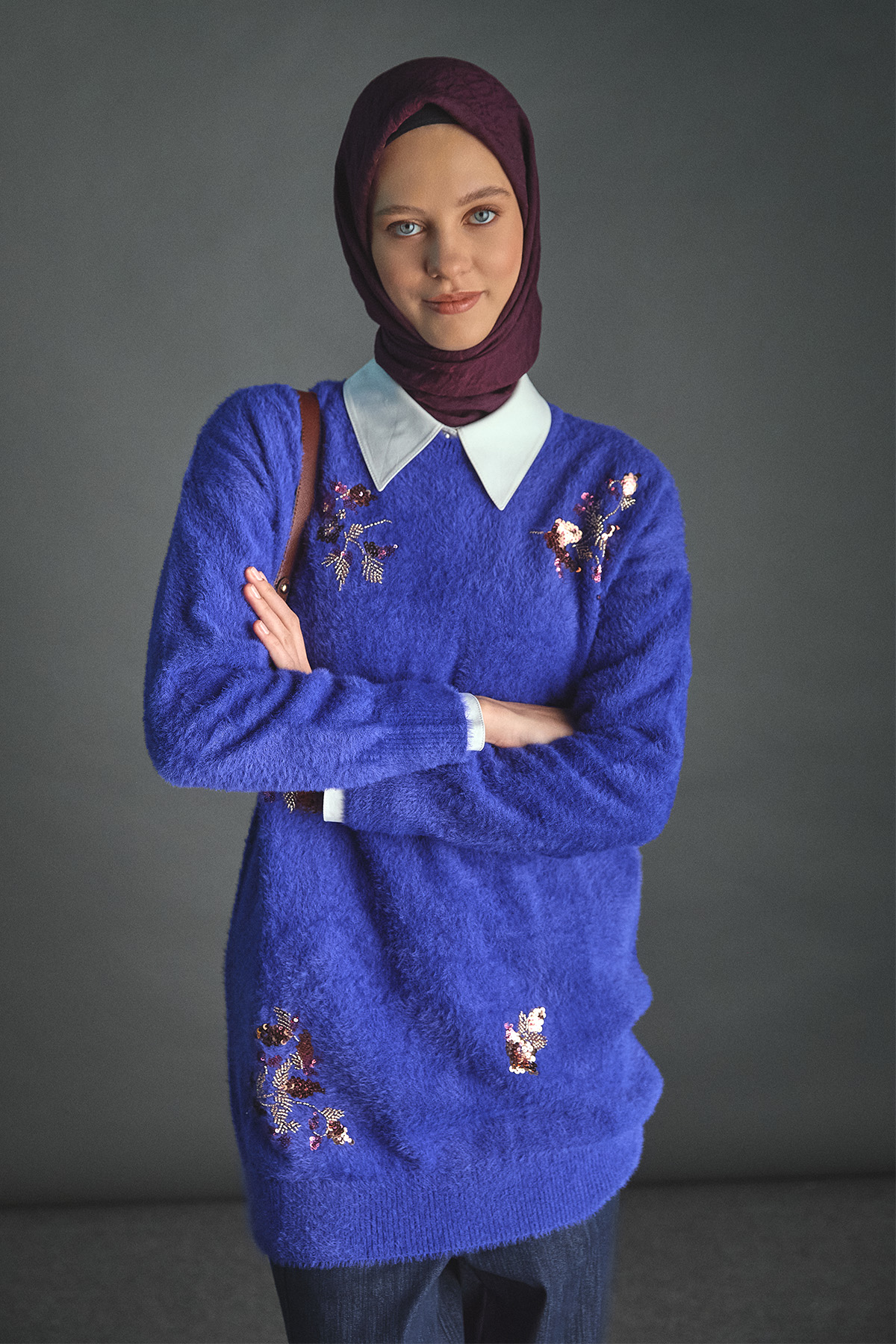 Pul payet Boncuk Çiçekli Triko Tunik