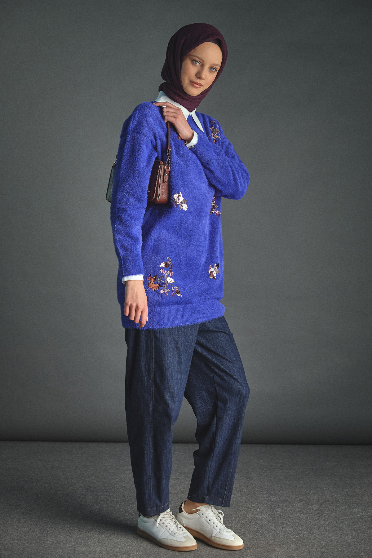 Pul payet Boncuk Çiçekli Triko Tunik