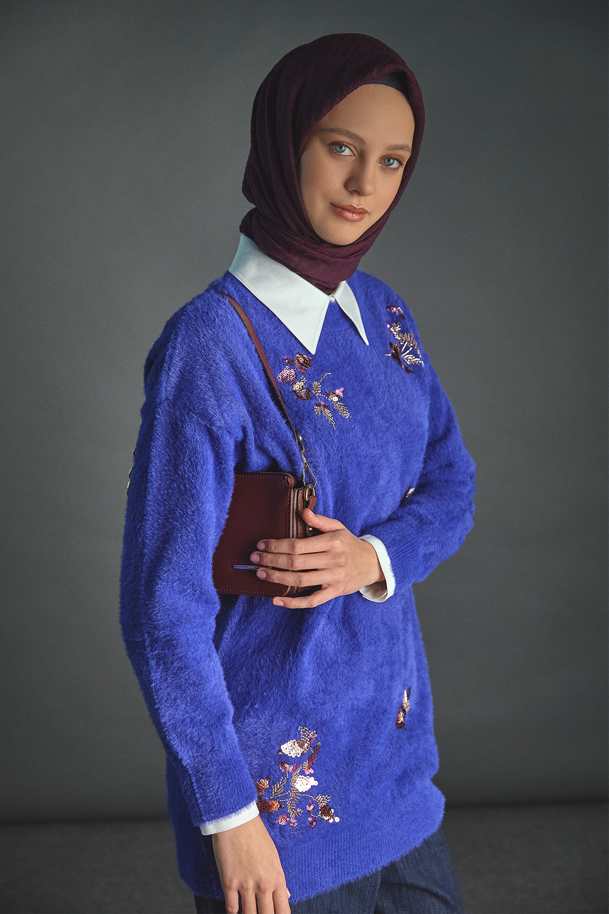 Pul payet Boncuk Çiçekli Triko Tunik