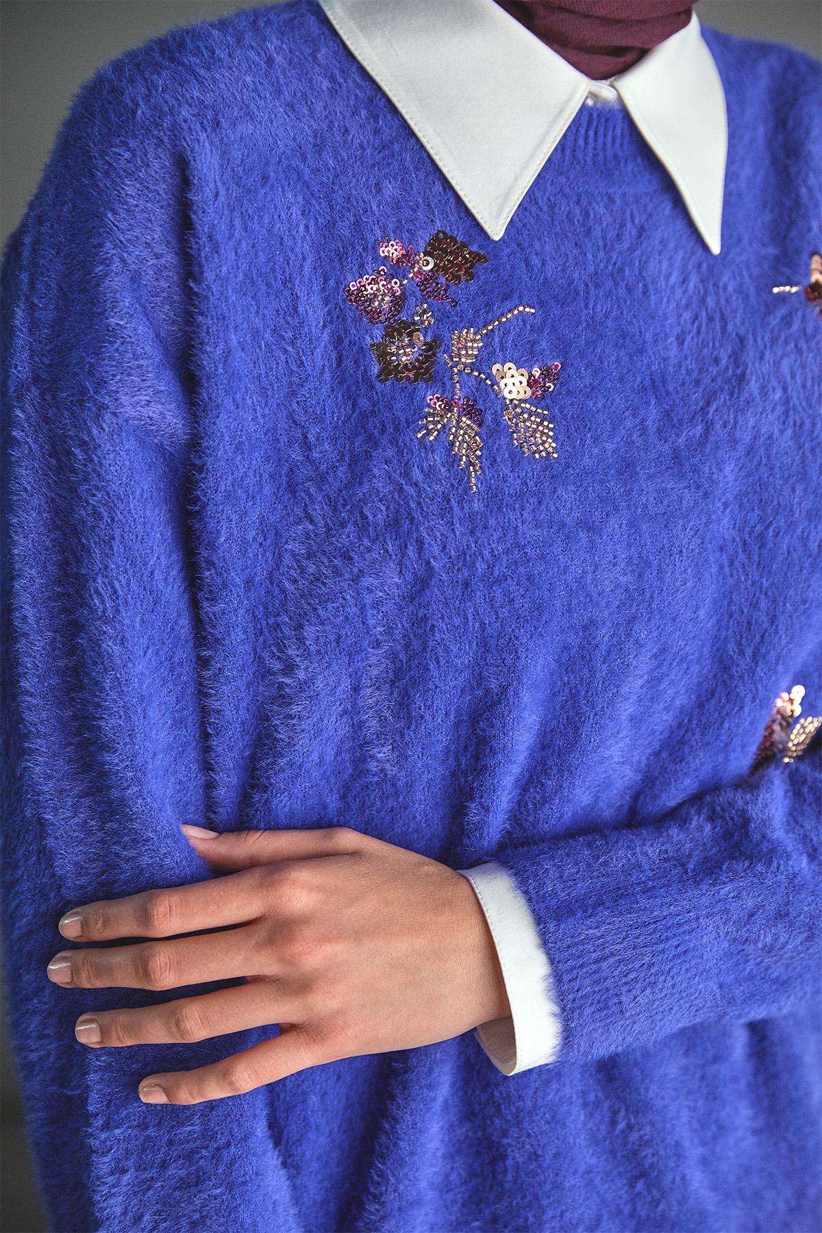 Pul payet Boncuk Çiçekli Triko Tunik