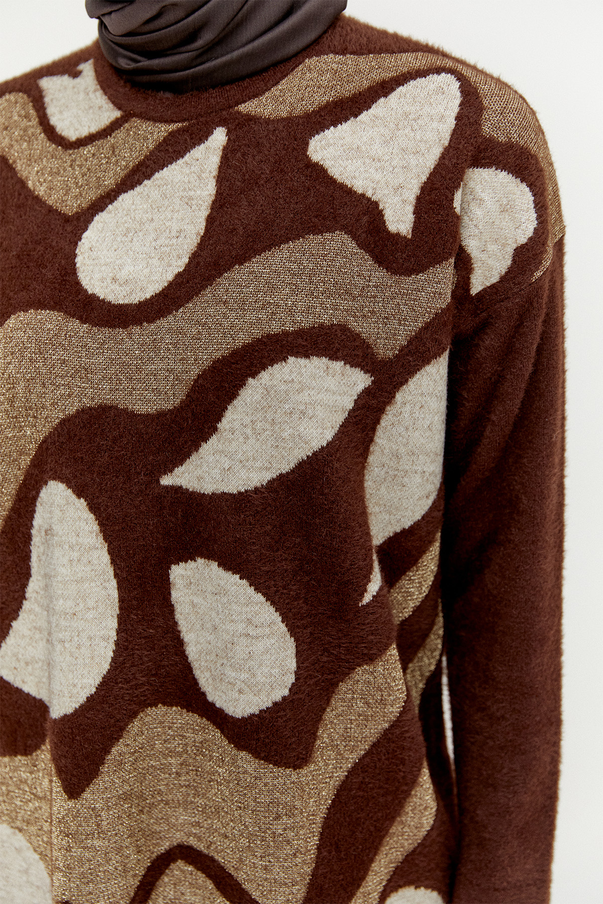 Desenli Yuvarlak Yakalı Triko Tunik