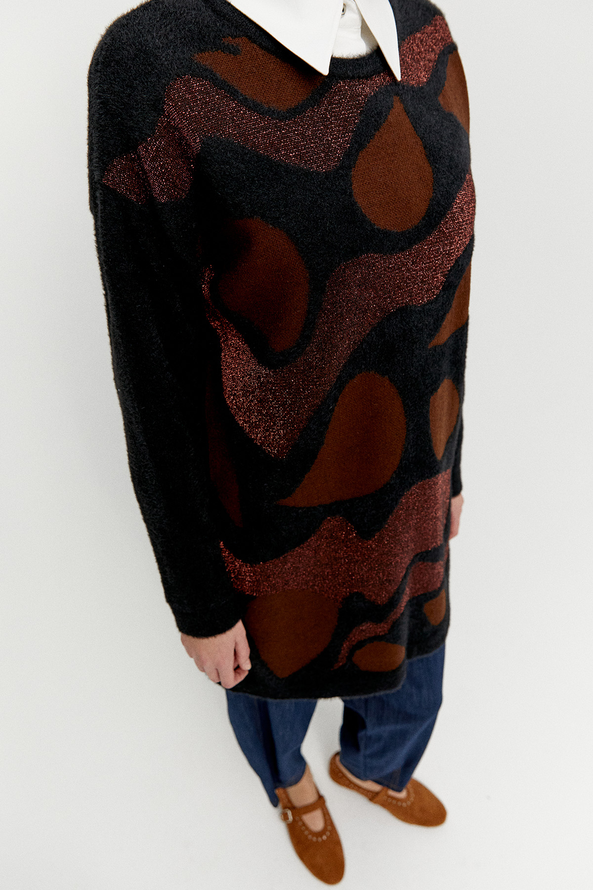 Desenli Yuvarlak Yakalı Triko Tunik