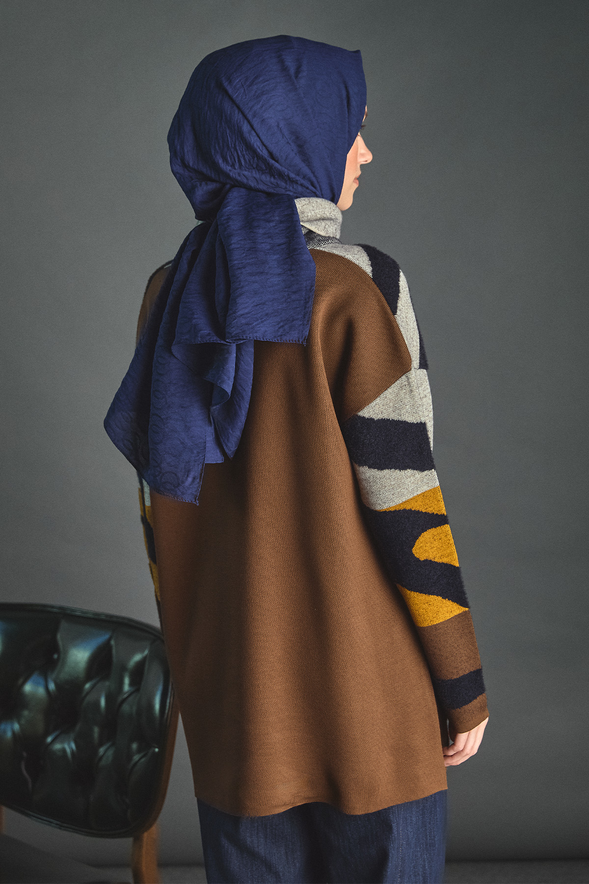 Desenli Çok Renkli Boğazlı Triko Tunik