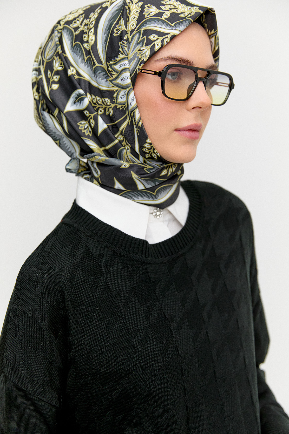 Kaz Ayağı Desenli Triko Tunik, Tesettür Giyim