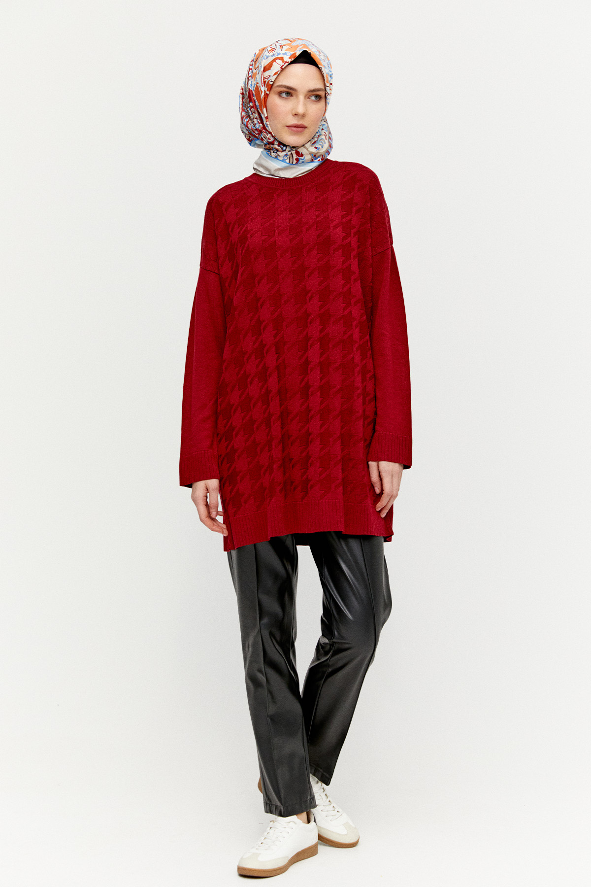 Kaz Ayağı Desenli Triko Tunik