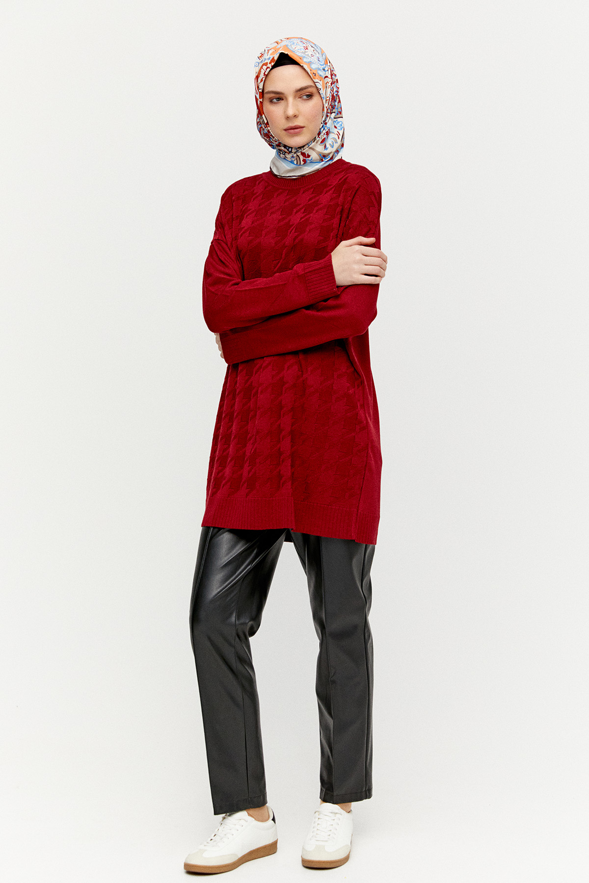 Kaz Ayağı Desenli Triko Tunik