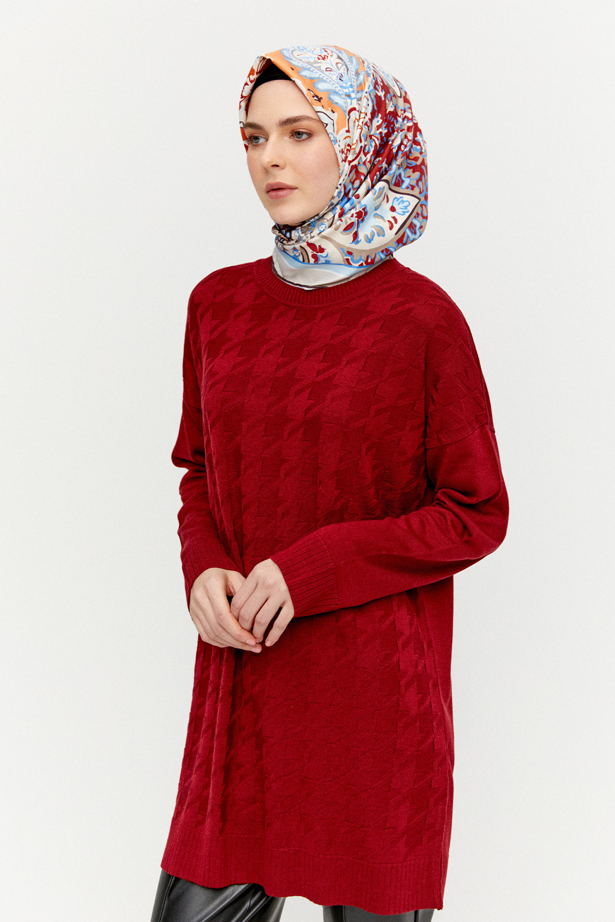 Kaz Ayağı Desenli Triko Tunik