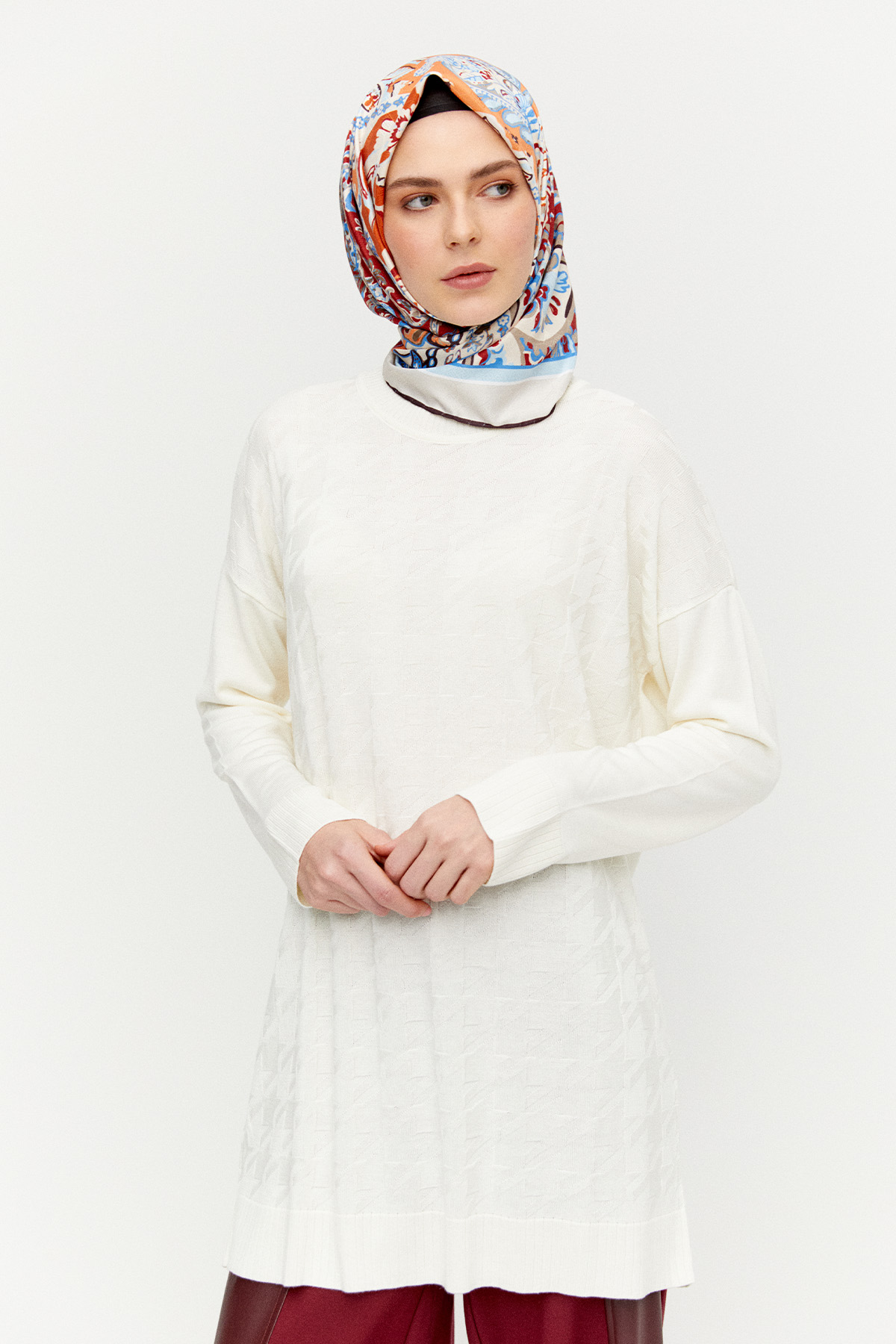 Kaz Ayağı Desenli Triko Tunik