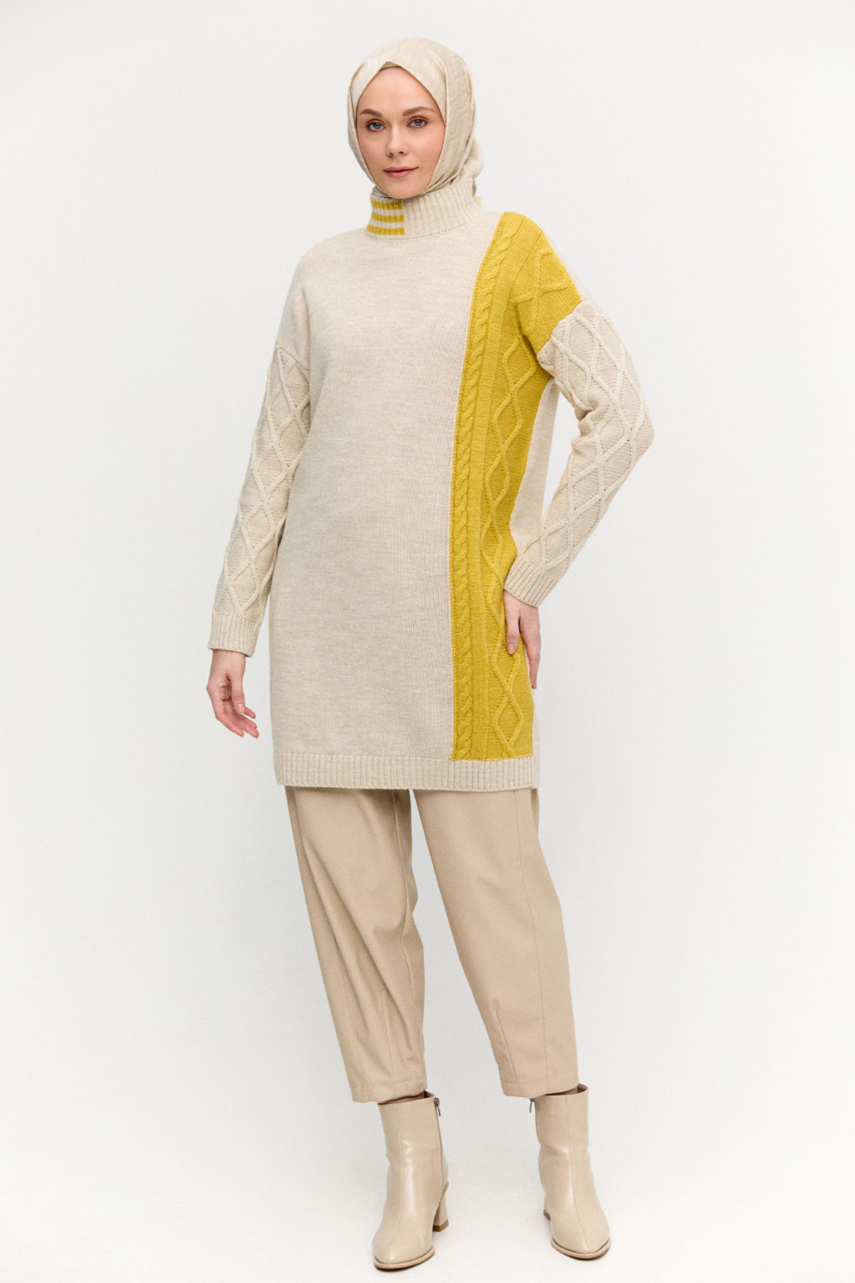 Çift Renkli Oversize Triko Tunik, Tesettür Giyim