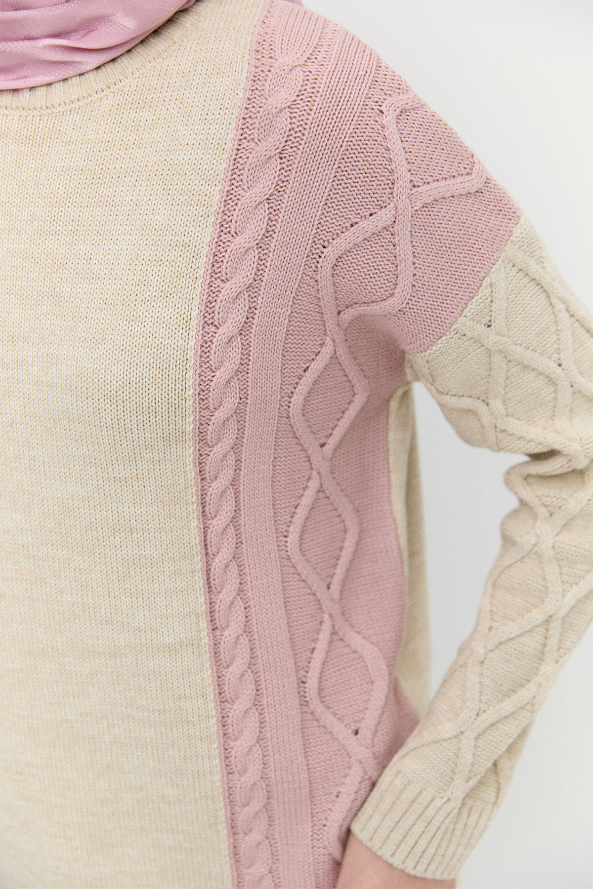 Çift Renkli Oversize Triko Tunik, Tesettür Giyim