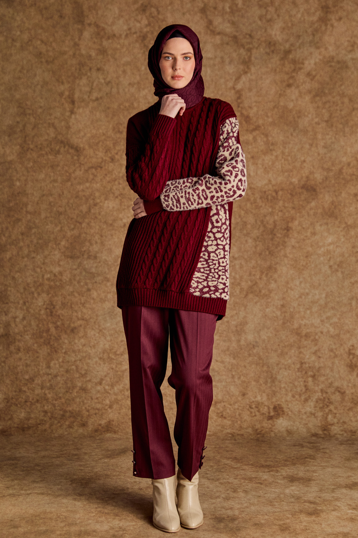 Leopar Detaylı Triko Tunik