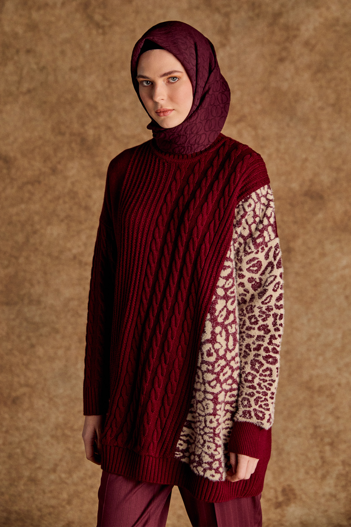 Leopar Detaylı Triko Tunik