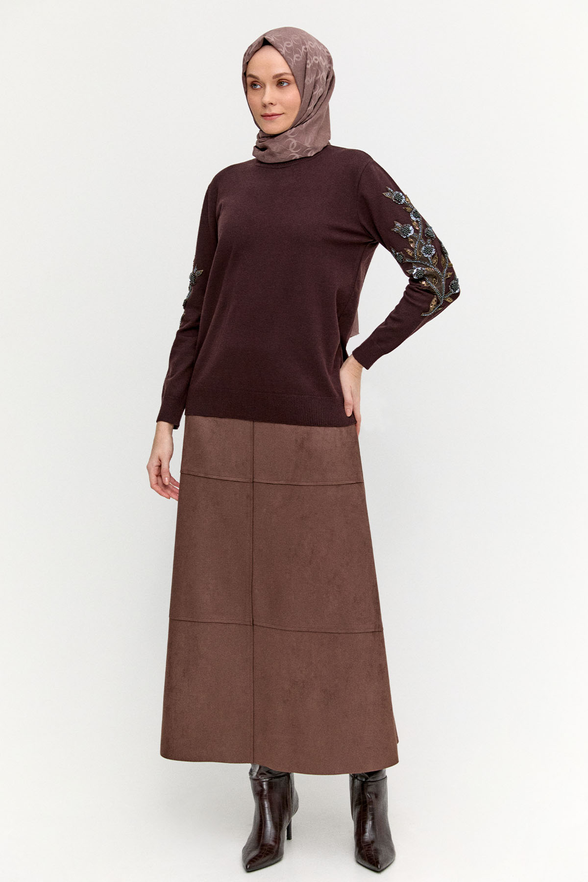 Çiçek Motifli Triko Tunik, Tesettür Giyim