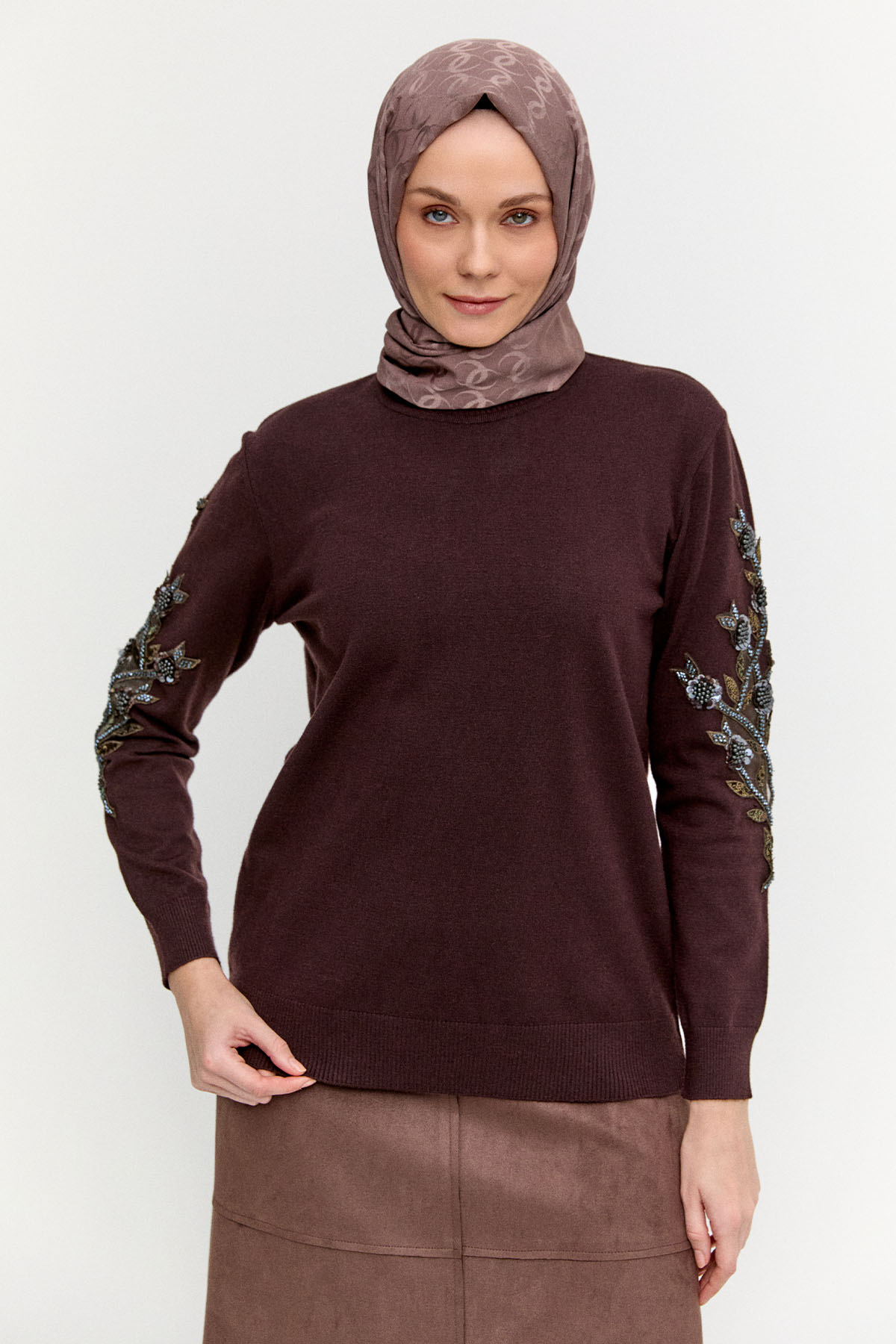 Çiçek Motifli Triko Tunik, Tesettür Giyim