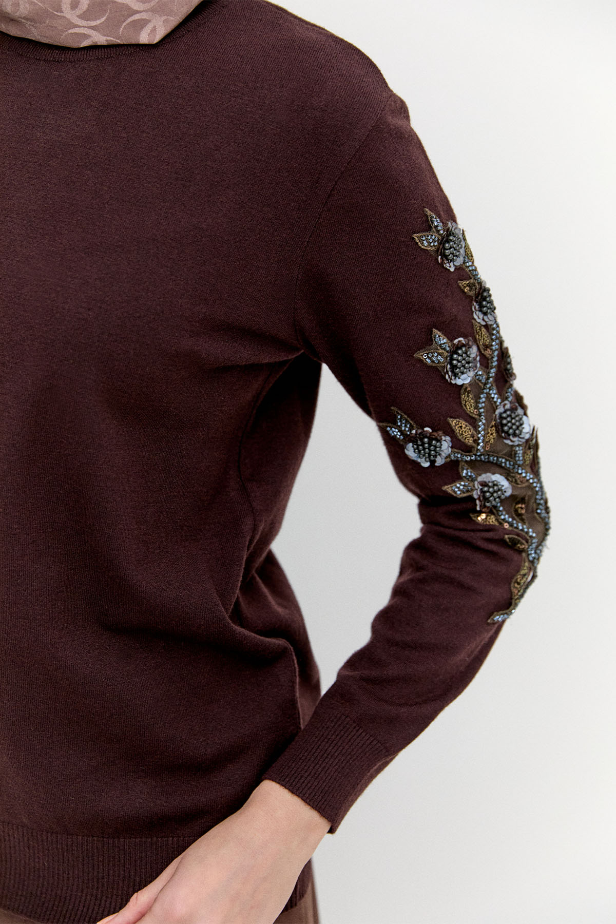 Çiçek Motifli Triko Tunik, Tesettür Giyim