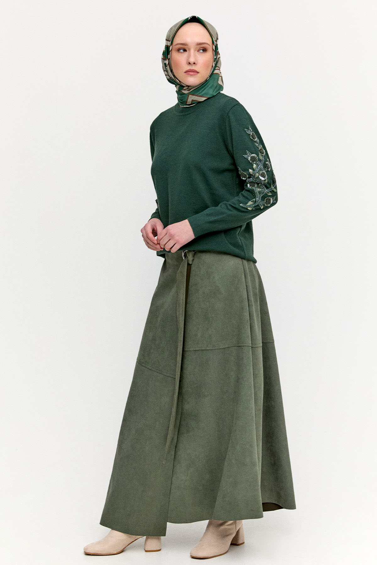 Çiçek Motifli Triko Tunik, Tesettür Giyim