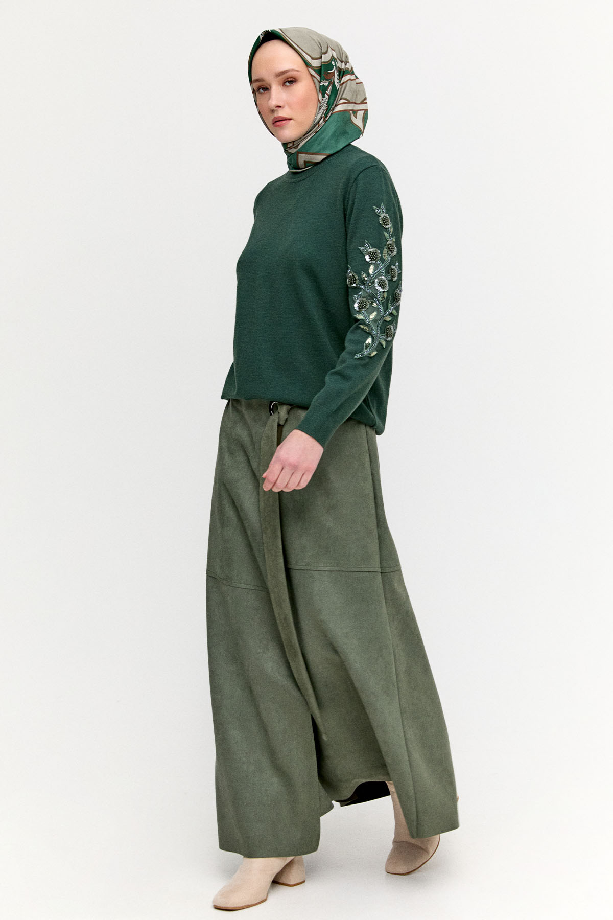 Çiçek Motifli Triko Tunik, Tesettür Giyim