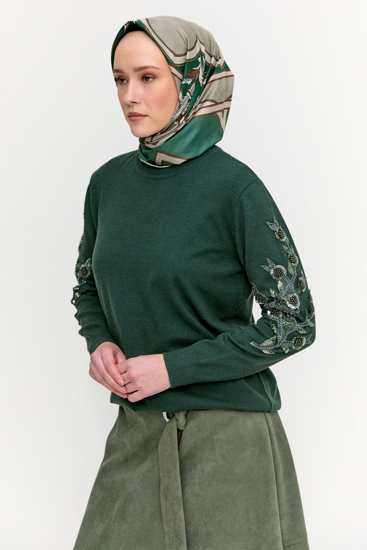 Çiçek Motifli Triko Tunik, Tesettür Giyim