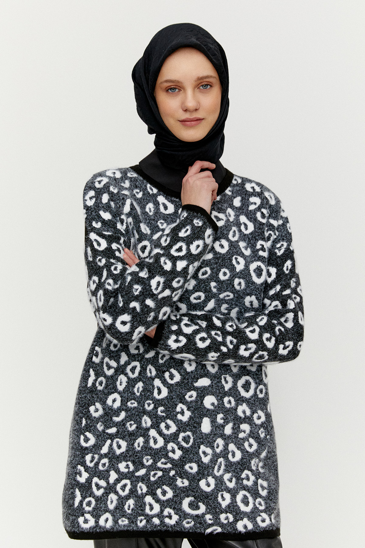 Leopar Detaylı Triko Tunik