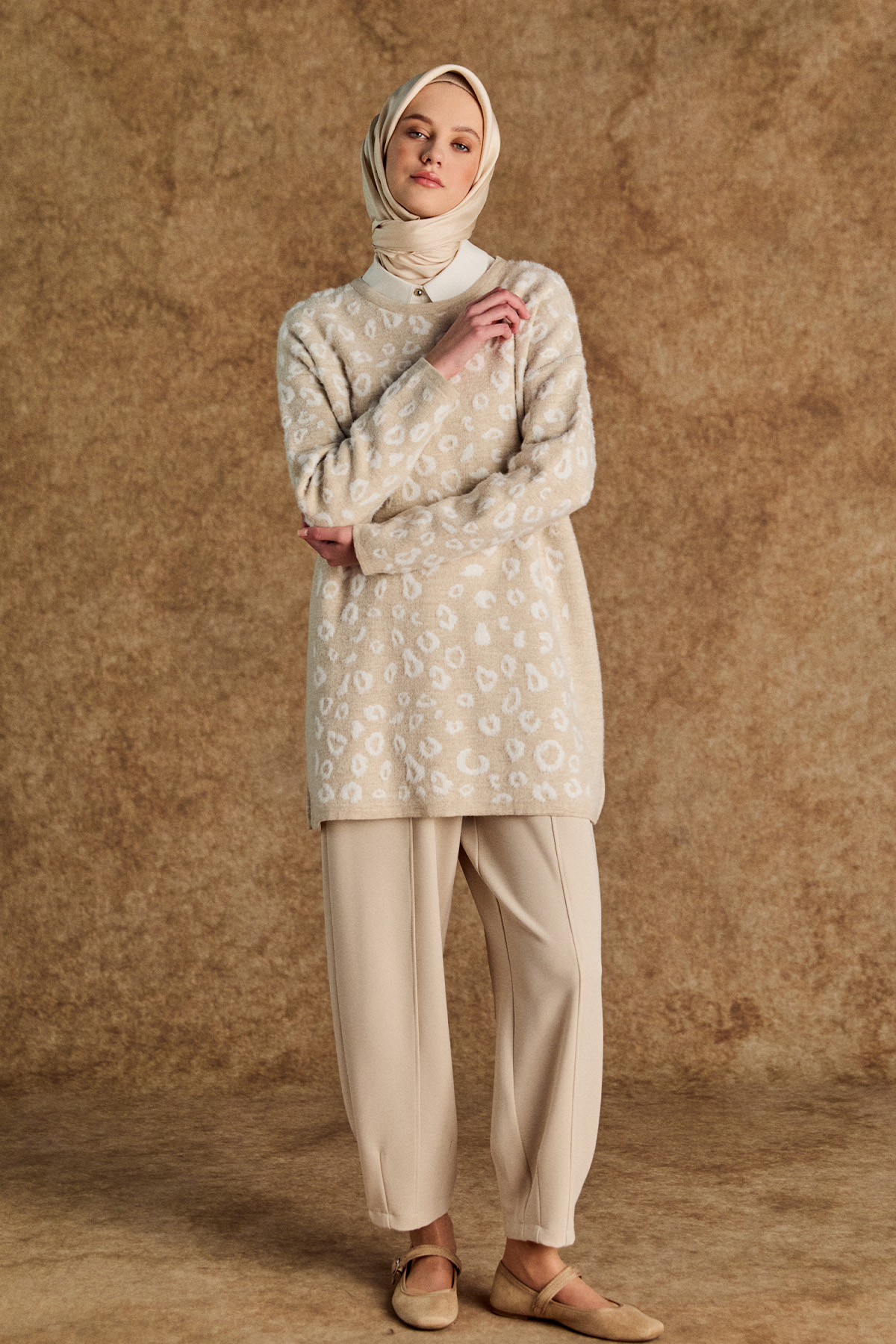 Leopar Detaylı Triko Tunik